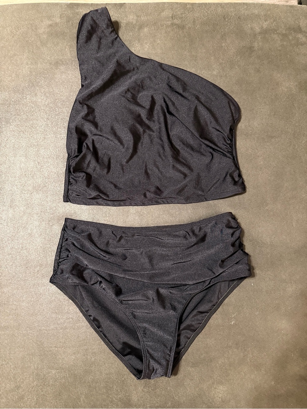 Black One-Shoulder High-Waist Swim Set